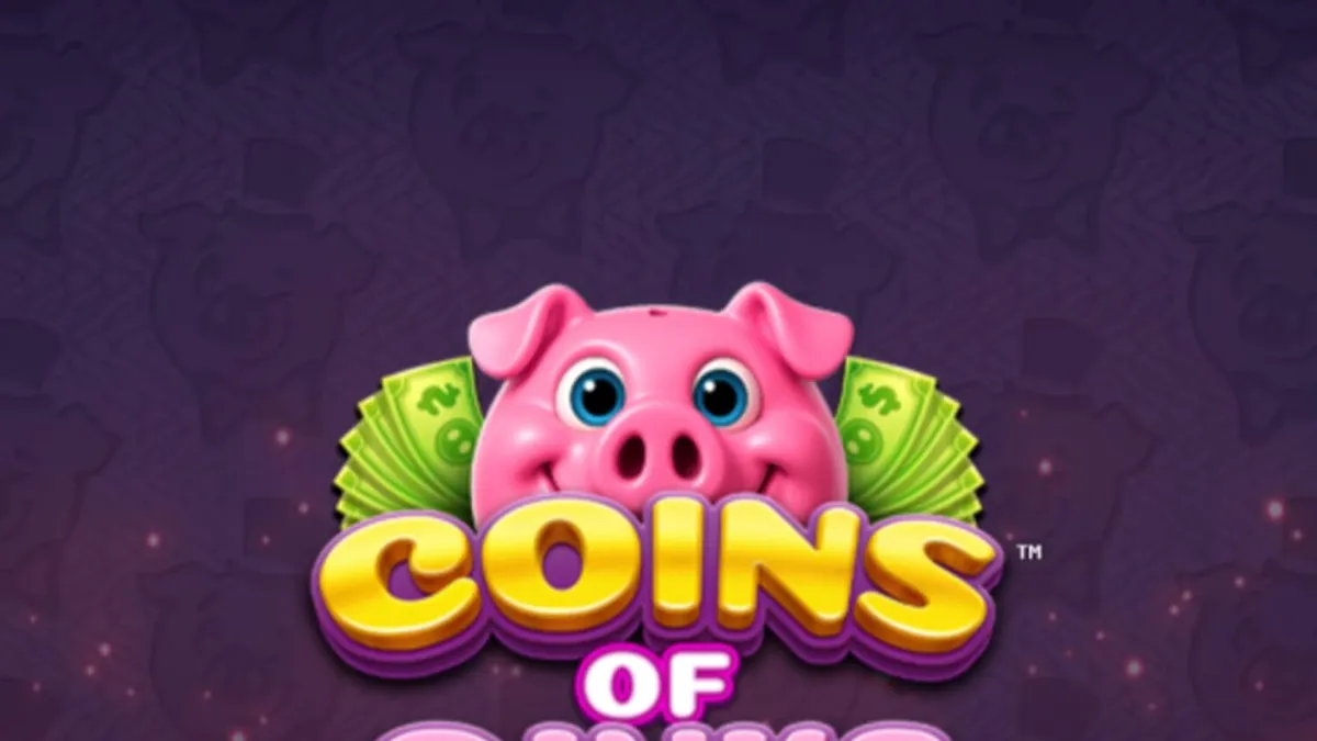 Tampilan visual mewah slot Coins of Oinks dengan tema babi kaya dan emas